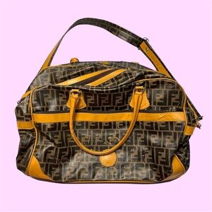 Vintage Fendi Zucca Black and Brown Foldable Travel Bag w/ wheels